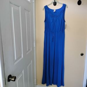 Faded Glory Blue Sleeveless Maxi Dress XL 16/18 Stretch Boho Vacation Travel